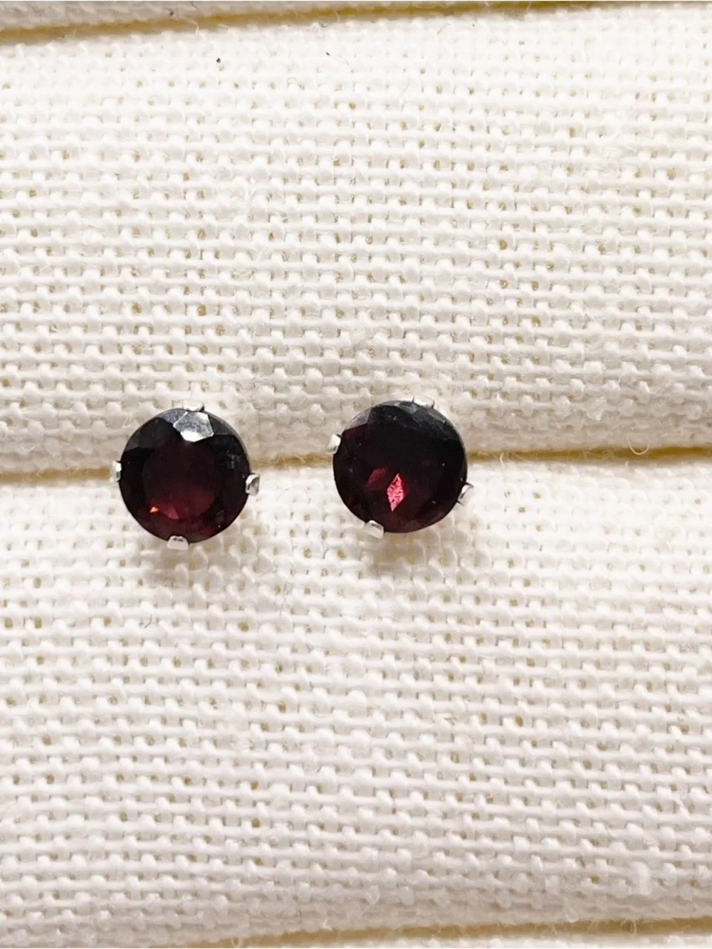 Deep Garnet Round Sterling Silver Stud Earrings